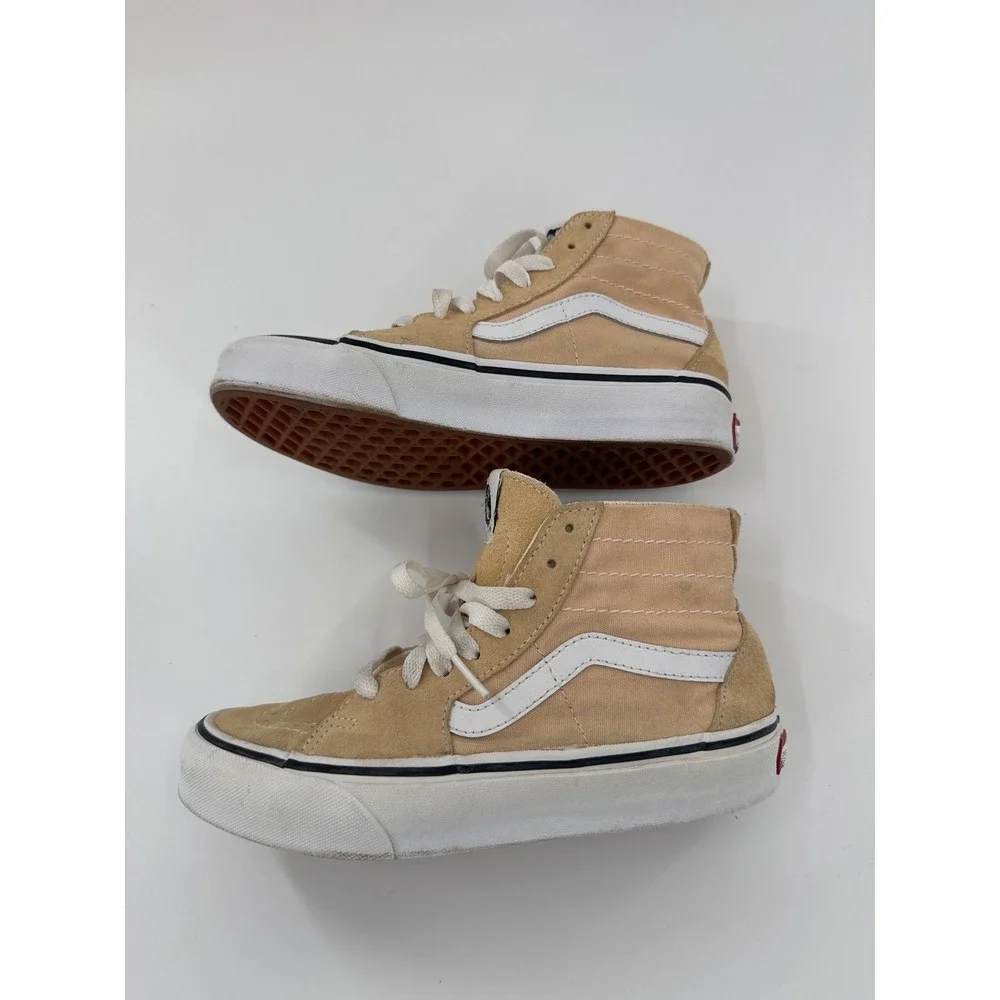 Vans Sk8 Hi Top Sneakers Tan Suede Canvas Lace‎ Up Youth Size 3.5 Mens 5 Womens